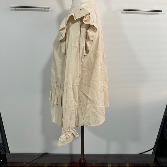 Daisy Lane Size L Cream Cotton Ruffle Button Blouse Top Neutral Farmhouse Rustic - Picture 4 of 11